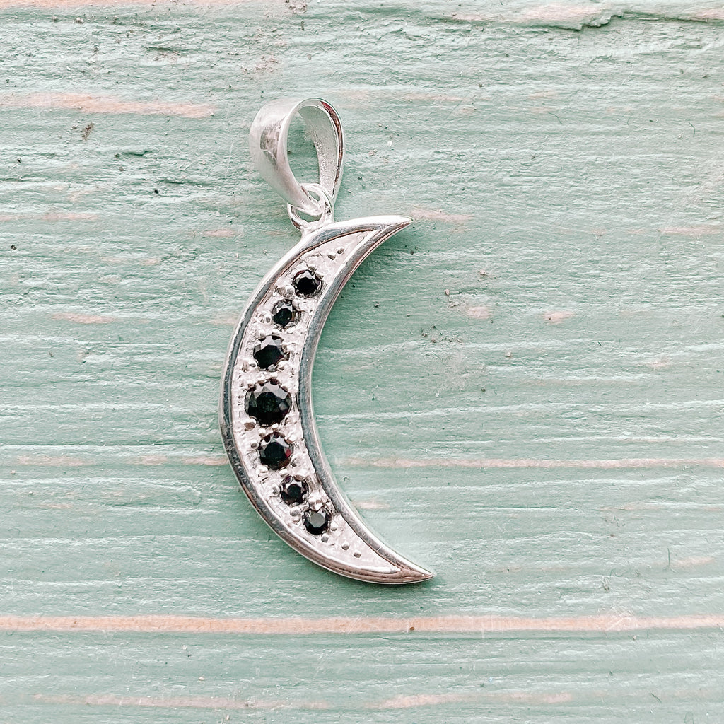 Pendant crescent moon black onyx sterling silver