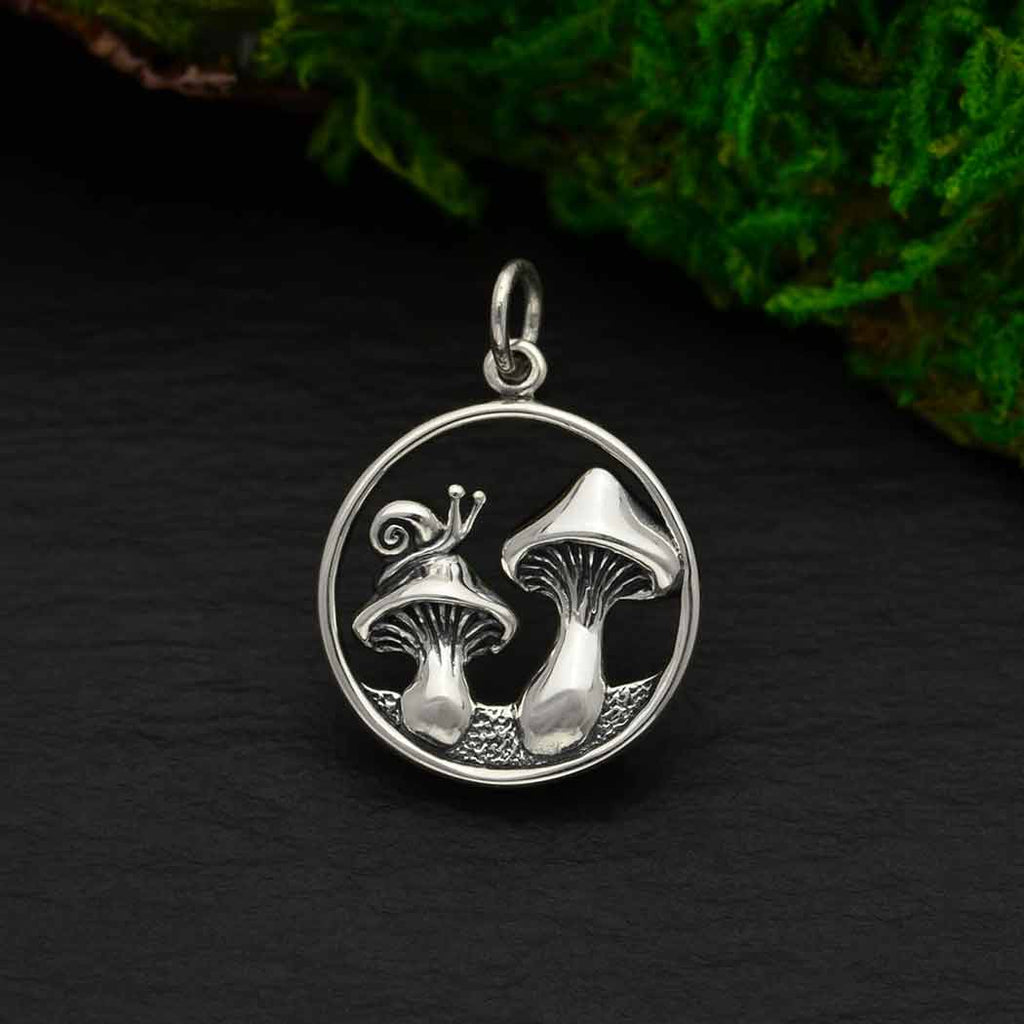 Pendant mushroom with snail sterling silver